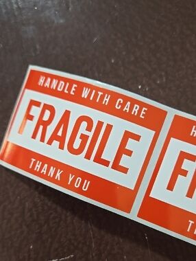 Fragile Stickers Handle With Care Warning Red White Ship Package Sell 10 Count